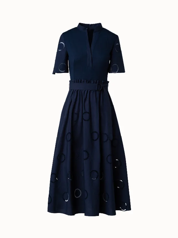 flattering black dresses & jumpsuits Fit and Flare Midi Shirt Dress with Circle Embroidery