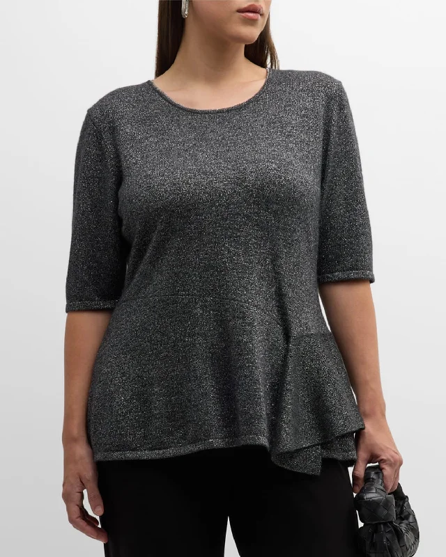 Neutral tone sweaters Plus Size Cashmere Lurex Peplum Top