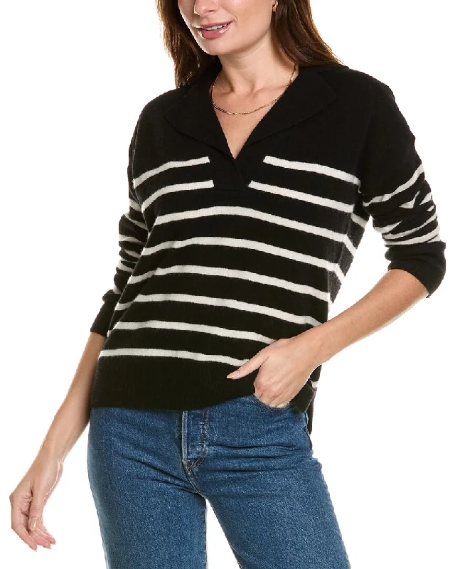 Cold-weather knit sweaters Design History Striped Notched Collar Cashmere Sweater