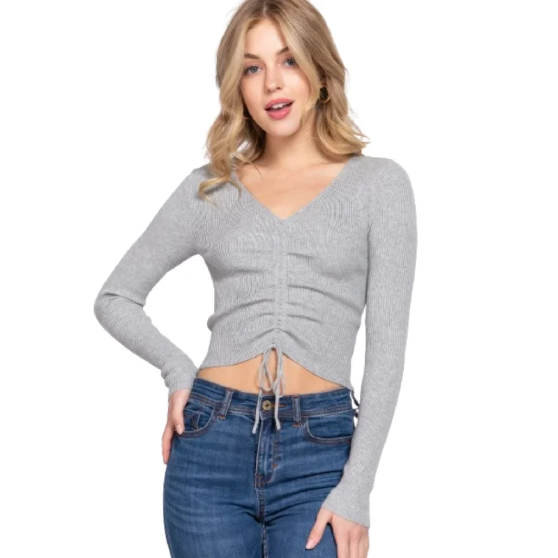 Trendy sweaters for fall V-neck Shirring Tie Detail Sweater