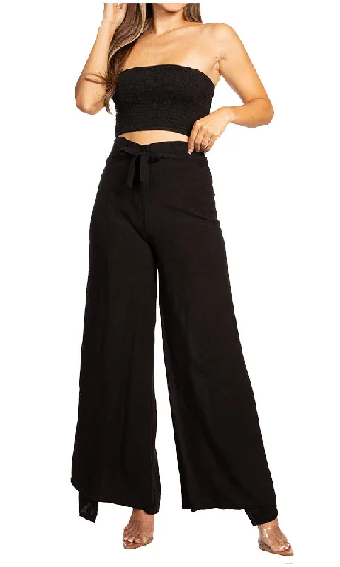 Ultra-soft leggings for women Sakkas Samantha Women's Bandeau Tube Top & Wide leg Gaucho Pants Set Palazzo Boho