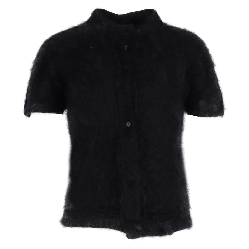 Fluffy sweaters for women Max Mara Button Down Short-Sleeved Cardigan in Black Wool