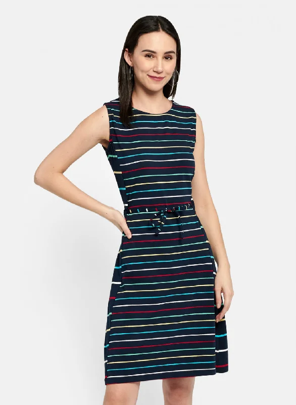 trendy long dresses & jumpsuits Womens Navy Blue Stripe Dress