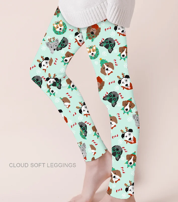 Quick-dry leggings for workout Merry & Bright Festive Dogs - Adult & Kids Casual Cloud Soft Yoga Band Leggings