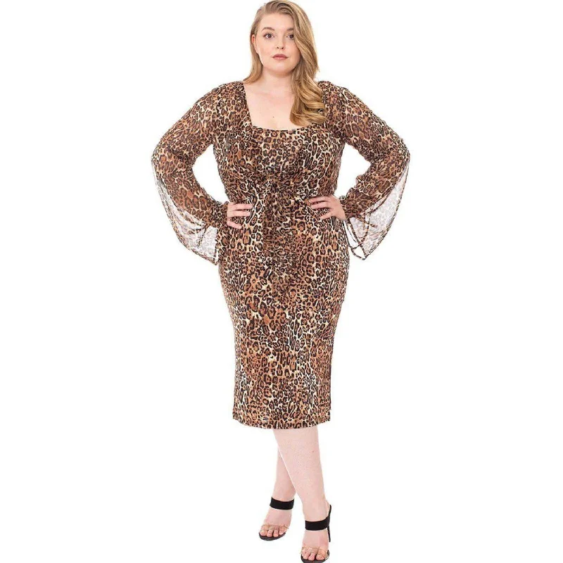 Cozy knitwear for women Leopard Print Cardigan & Dress Plus Size Set