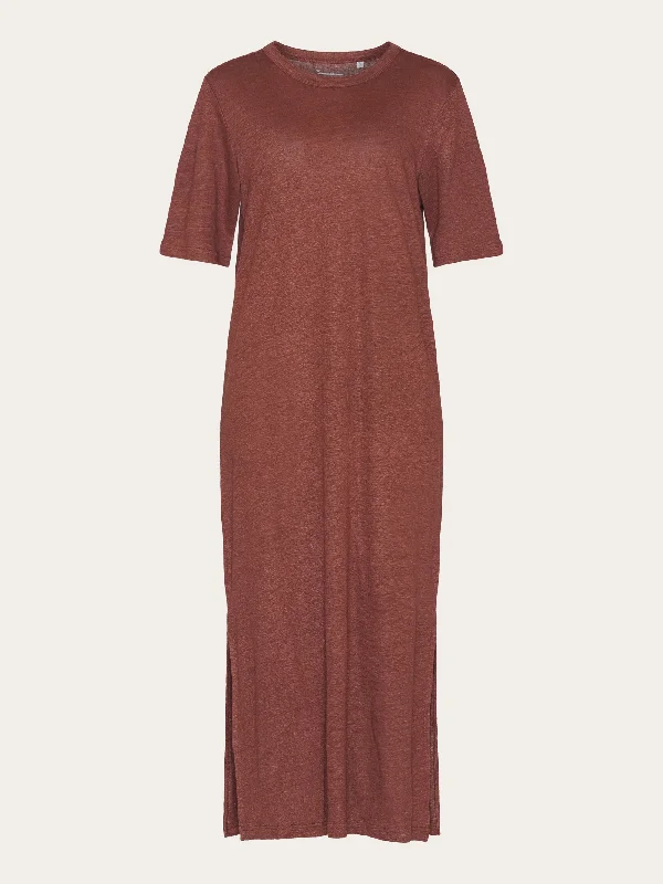 casual maxi dresses & jumpsuits Linen short sleeved t-shirt dress - Tiramisu