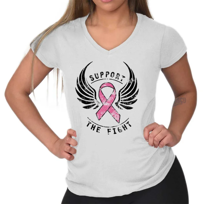 Women’s comfortable cotton T-Shirts Breast Cancer Awareness Junior Fit V-Neck T Shirt