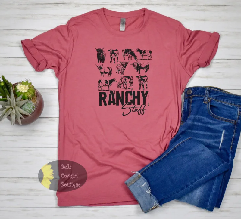 Boho style women’s T-Shirts Ranchy Stuff Western Cow T-Shirt