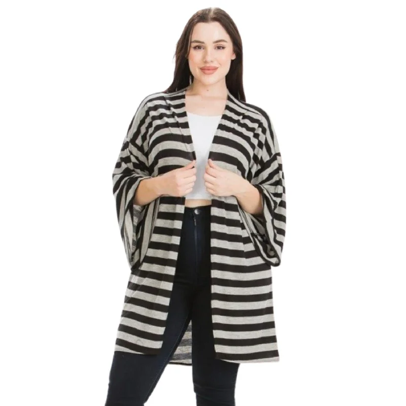 Wool sweater layering Striped, Cardigan With Kimono Style Sleeves