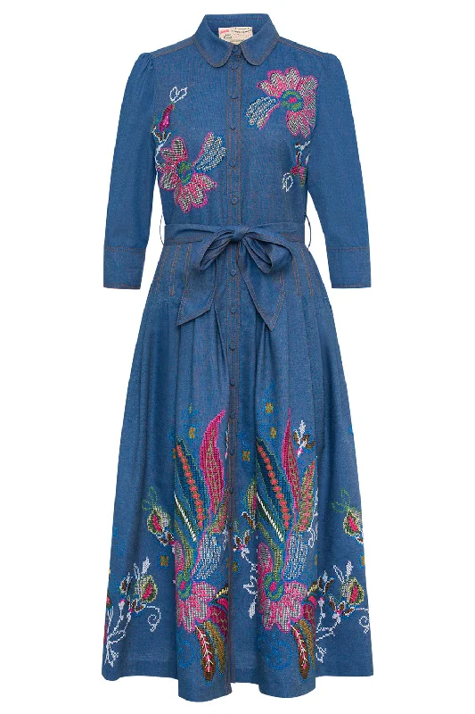 affordable jumpsuits & dresses for work Belted Embroidered Dress