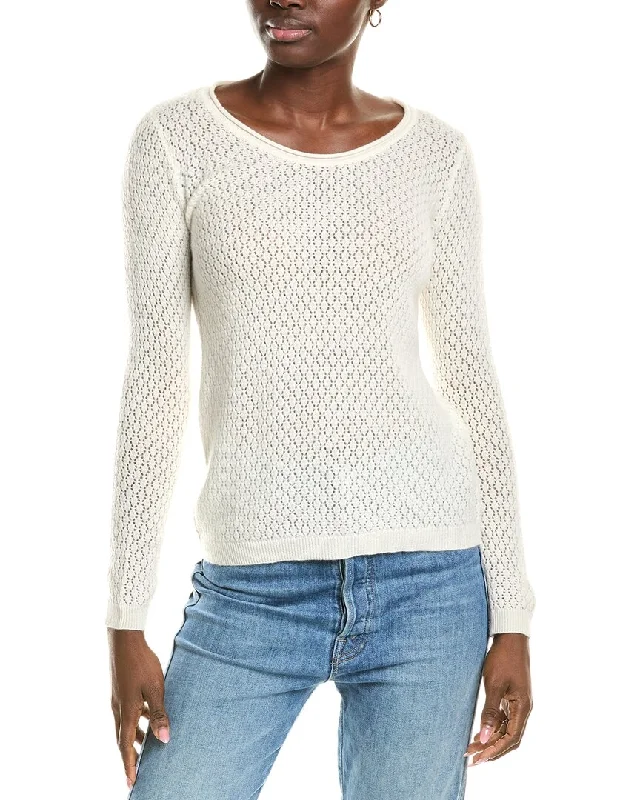 Open-front sweaters for women Sofiacashmere Pointelle Scoop Neck Cashmere Sweater