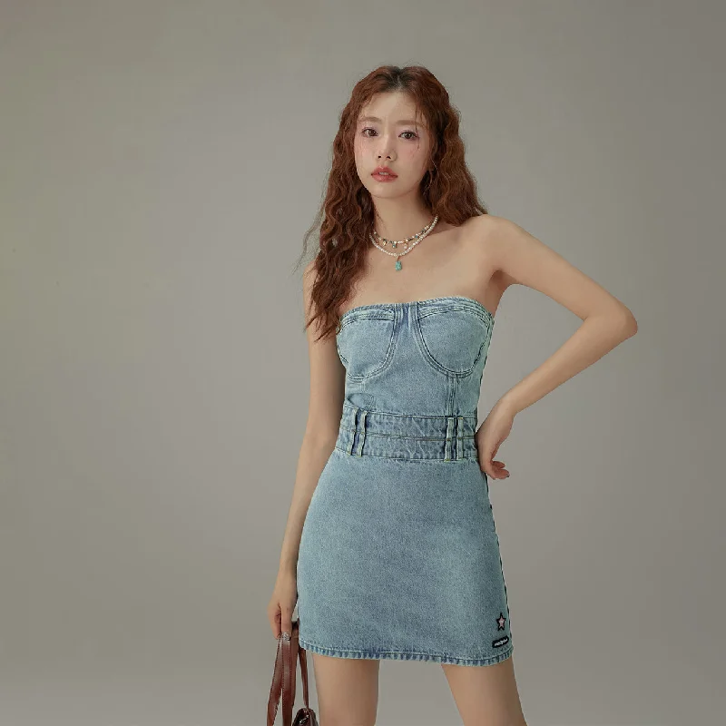 dressy short dresses & jumpsuits Tube Denim Dress