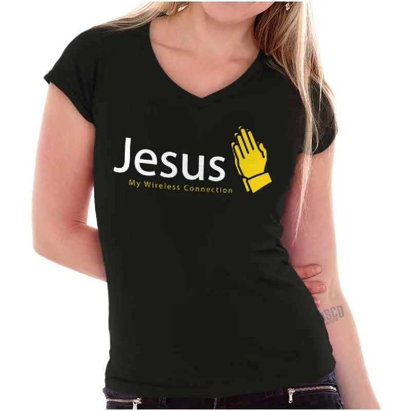 Women’s fun print cotton T-shirts Jesus Connection Junior Fit V-Neck T Shirt