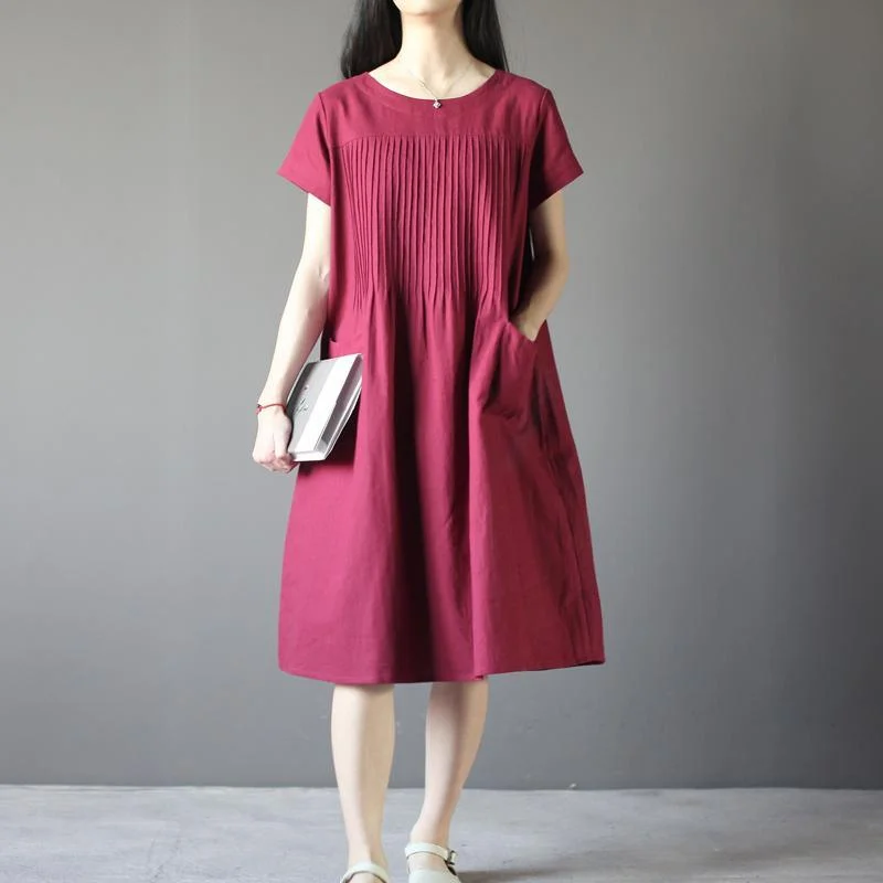 maxi dresses & jumpsuits for evening events New Burgundy linen sundress plus size shift dresses retro