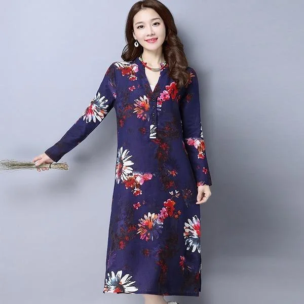 cute short dresses & jumpsuits omychic plus size cotton linen vintage floral women casual loose autumn spring dress elegant vestidos clothes 2020 dresses