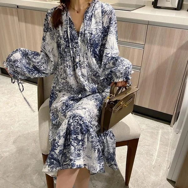 unique dresses & jumpsuits for special occasions Print Pattern Dress Fashion New Women Drawstring Full Sleeve 2020 Winter Elegant Casual Style Minority Loose Dress