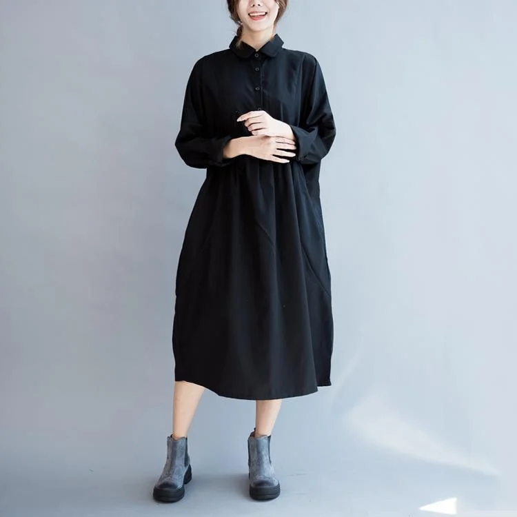 sexy summer jumpsuits & dresses Black cotton dress plus size shirt dresses maxi dress long blouses long sleeve