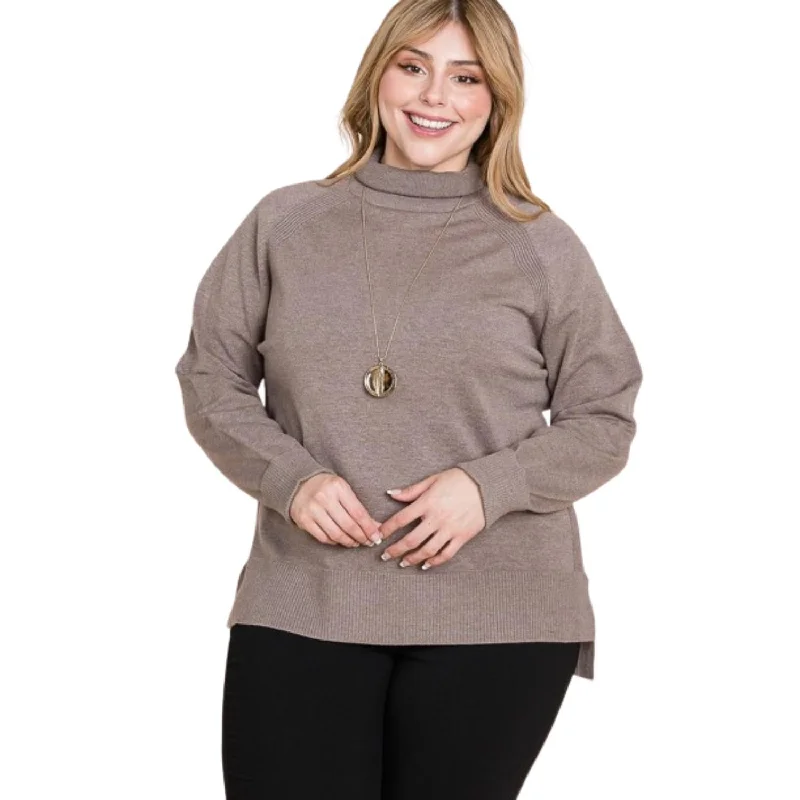 Winter-ready sweaters Plus Size High Quality Buttery Soft Solid Knit Turtleneck Two Tone High Low Hem Sweater