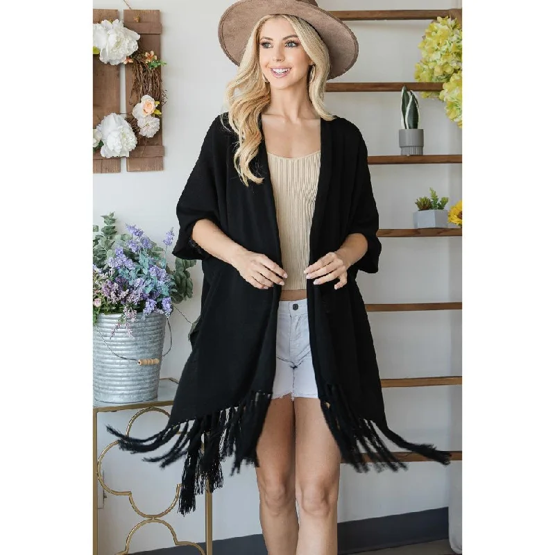 Soft wool sweaters for layering Draped Poncho Cardigan With String Detail