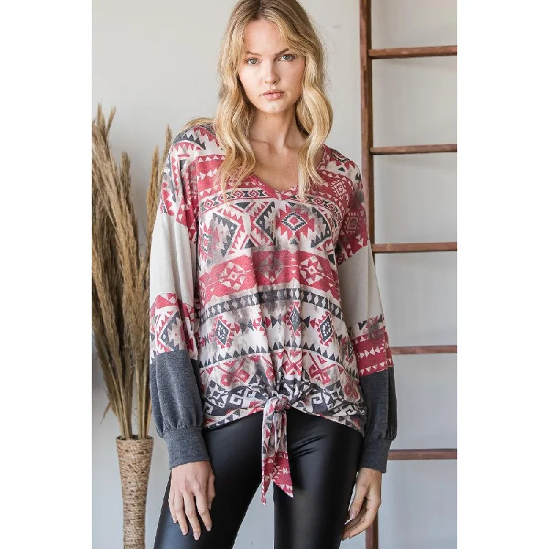 Wool sweaters for layering Beautiful Aztec Print Long Sleeve Sweater