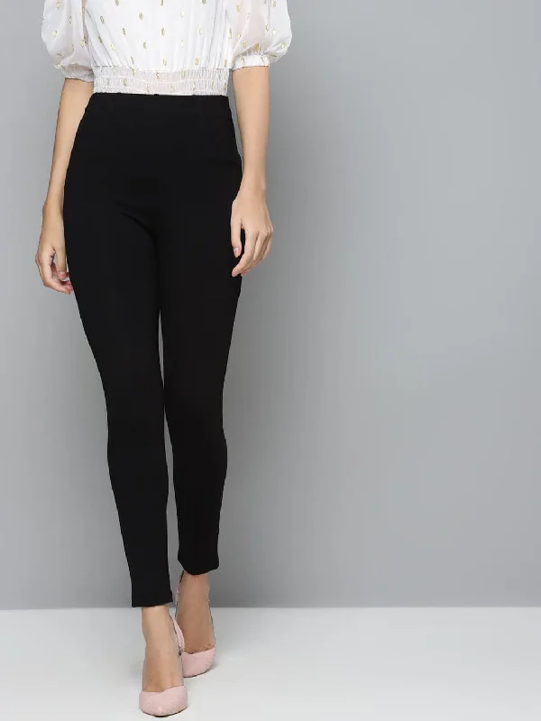 Leggings for lounging around Black Back Zipper High Waist Jeggings