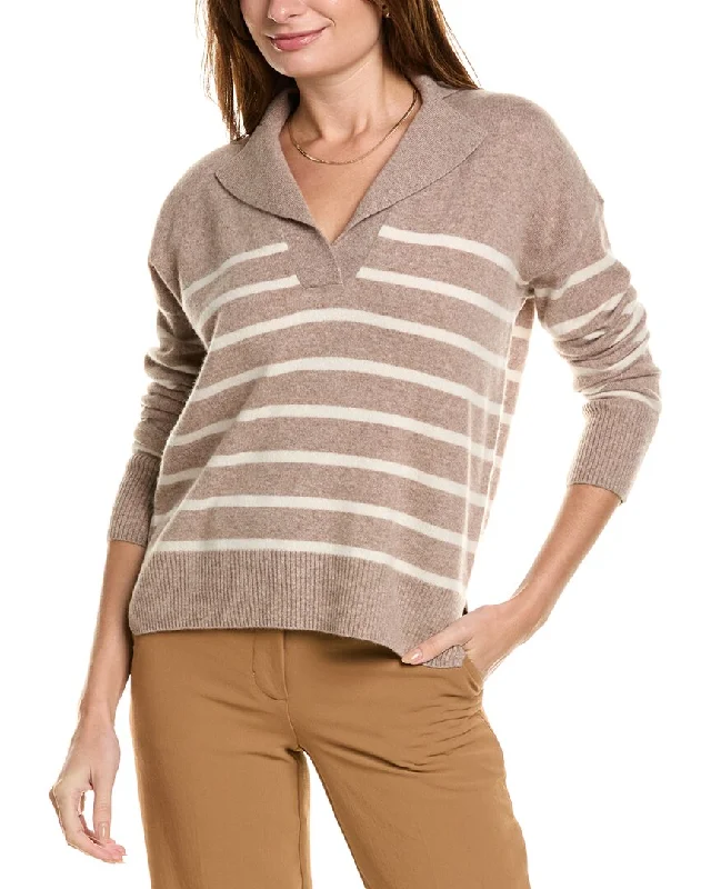 Seasonal sweaters for women Design History Striped Notched Collar Cashmere Sweater