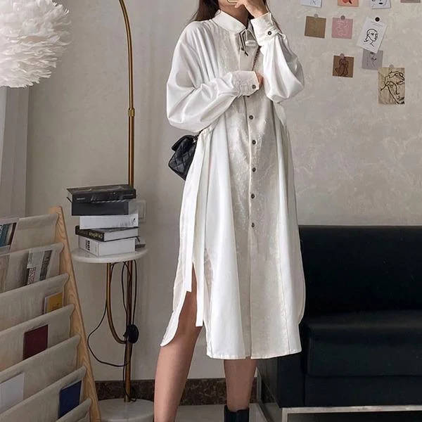 bold color dresses & jumpsuits Single Breast Dress Fashion New Women Full Sleeve  Sprint Pleated Patchwork Pocket Casual Dress