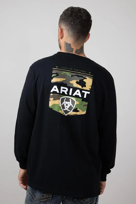 Dress trends for 2025 Top Ariat Lotf Camo Shields Long Sleeve T-Shirt for Men in Black | 10052035