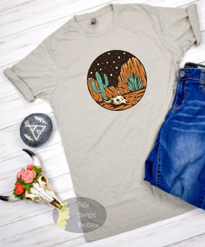 Women’s cotton t-shirts with quotes Starry Night Steer Skull Western T-Shirt