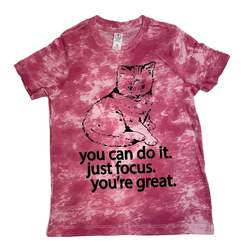 Women’s minimalistic tees Focus Cat T-shirt - Pink Tie Dye (Youth)