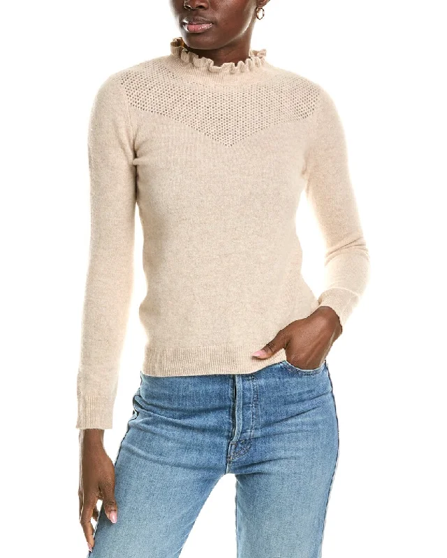 Comfortable winter sweaters Sofiacashmere Ruffle Mock Neck Mesh Stitch Cashmere Sweater