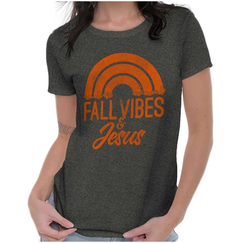 Women’s dark graphic T-Shirts Fall Vibes & Jesus Ladies T Shirt