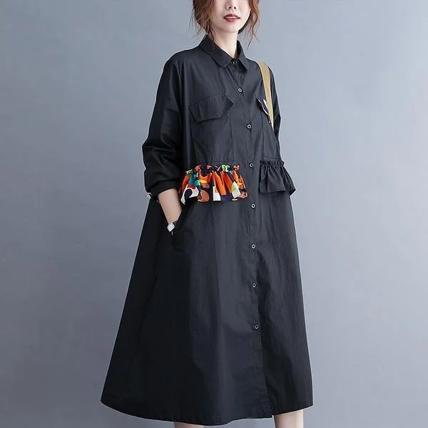 designer dresses & jumpsuits online omychic plus size black cotton vintage for women casual loose midi autumn shirt dress