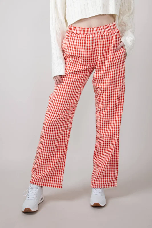 Boho chic fashion dresses Top Gingham Relaxed PJ Pants for Women in Red | PSP1337-RED