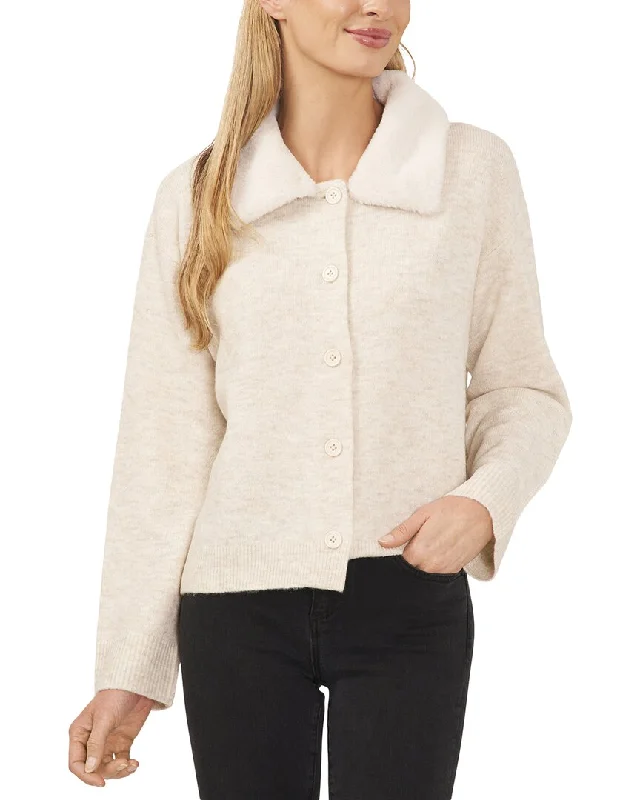 Soft wool knit sweaters Cece Faux Fur Collared Cardigan