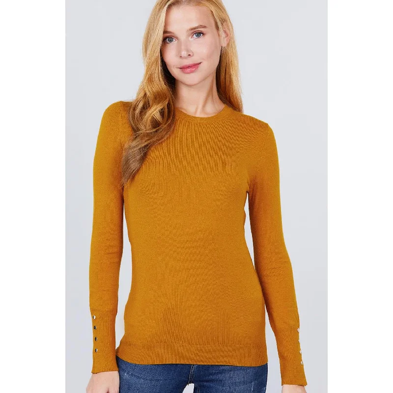 Cashmere wool sweaters Crew Neck Sweater W/rivet Button