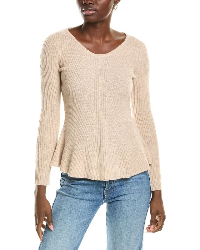 Wool blend knit sweaters Sofiacashmere Peplum Rib Scoop Neck Cashmere Sweater