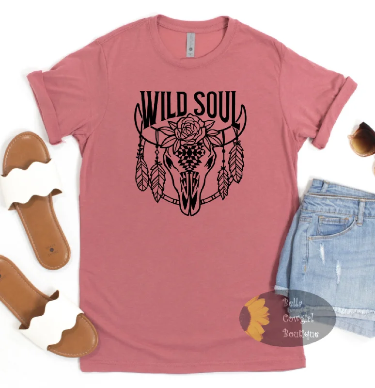 Women’s graphic summer T-Shirts Wild Soul Steer Skull Western Boho T-Shirt