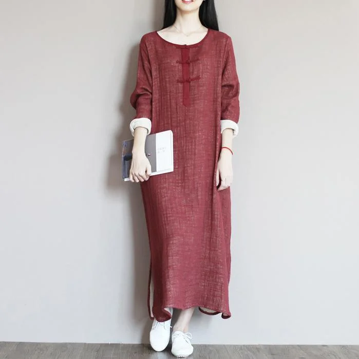 satin evening gowns & jumpsuits Brick red linen dress for summer caftan maxi dresses