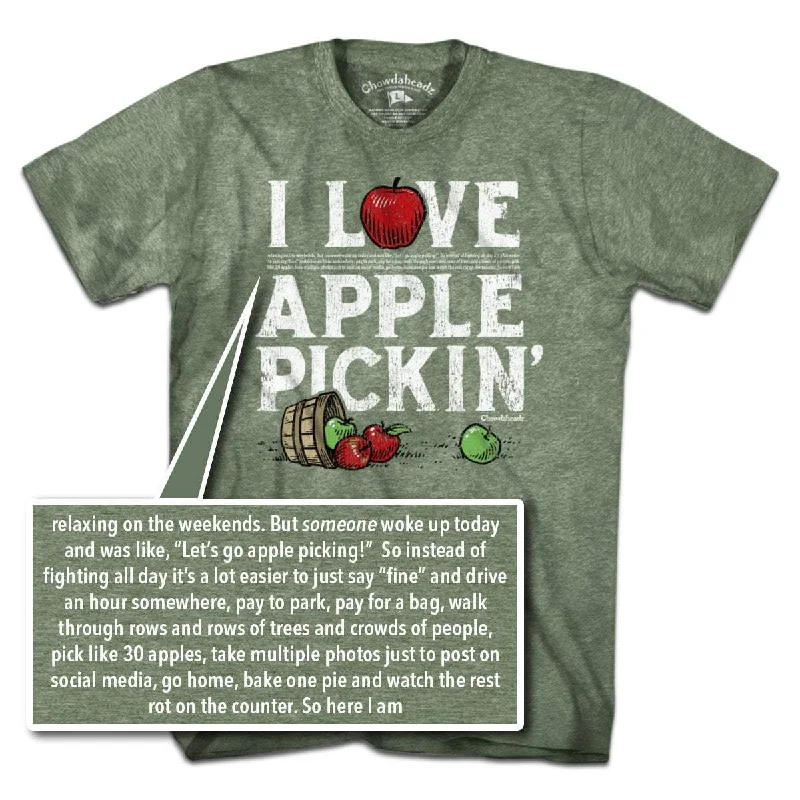 Women’s funny graphic tees I Love Apple Pickin' Fine Print T-Shirt