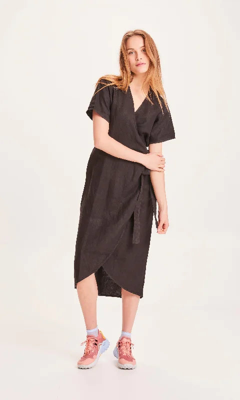 winter dresses & jumpsuits for women ORCHID linen wrap dress - Black Jet