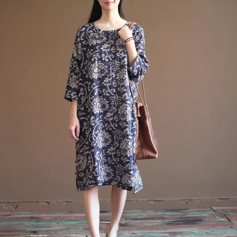 cozy dresses & jumpsuits for fall Navy floral cotton sundress plus size summer maxi dresses oversize caftan