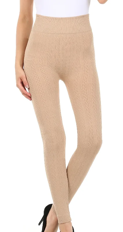 Women's leggings for office wear Sakkas Cable Knit Fleece Lined Leggings