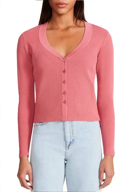 Trendy sweater coats Button Up Cardigan In Pink