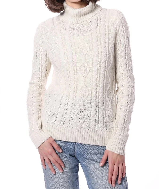 Everyday knit sweaters Cotton Ombre Cable Turtleneck Sweater Top In White