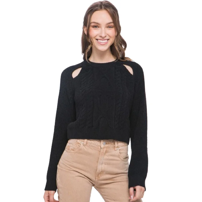 Wool-blend cardigans Knit Pullover Sweater With Cold Shoulder Detail