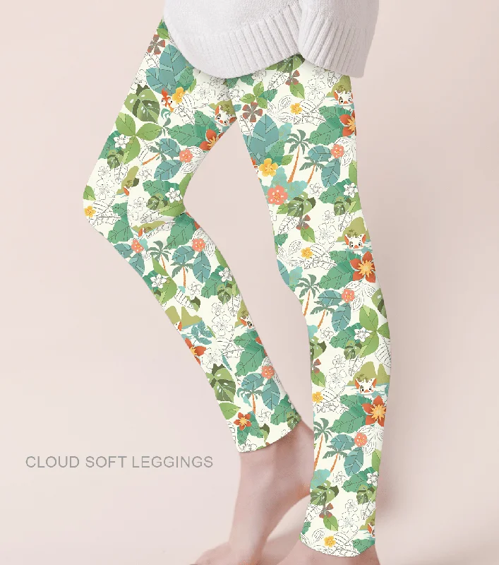 Leggings for stretching exercises [Pre Sale] Whimsical & Wild Hei Hei & Pua - Adult & Kids Casual Cloud Soft Yoga Band Leggings (EST SHIP LATE MARCH)