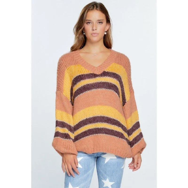 Soft casual winter sweaters V-neck Cozy Thick Knit Stripe Pullover Sweater