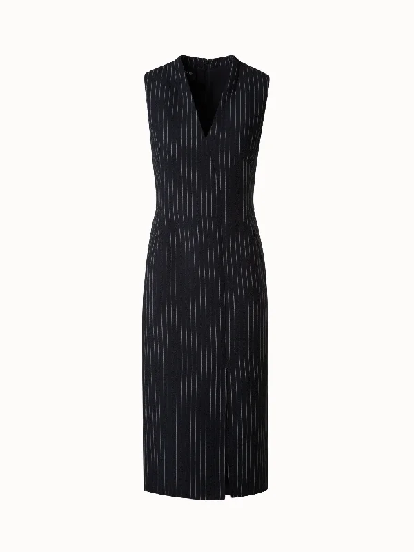 elegant jumpsuits & dresses Sheath Dress in Wool Double-Face with Pinstripes