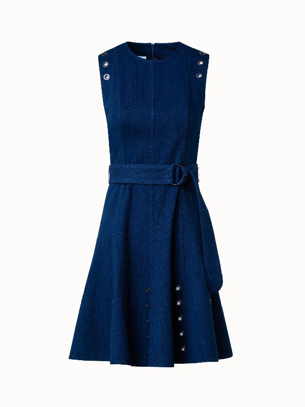 trendy holiday dresses & jumpsuits Cotton Denim Stretch A-Line Dress with Eyelet Details